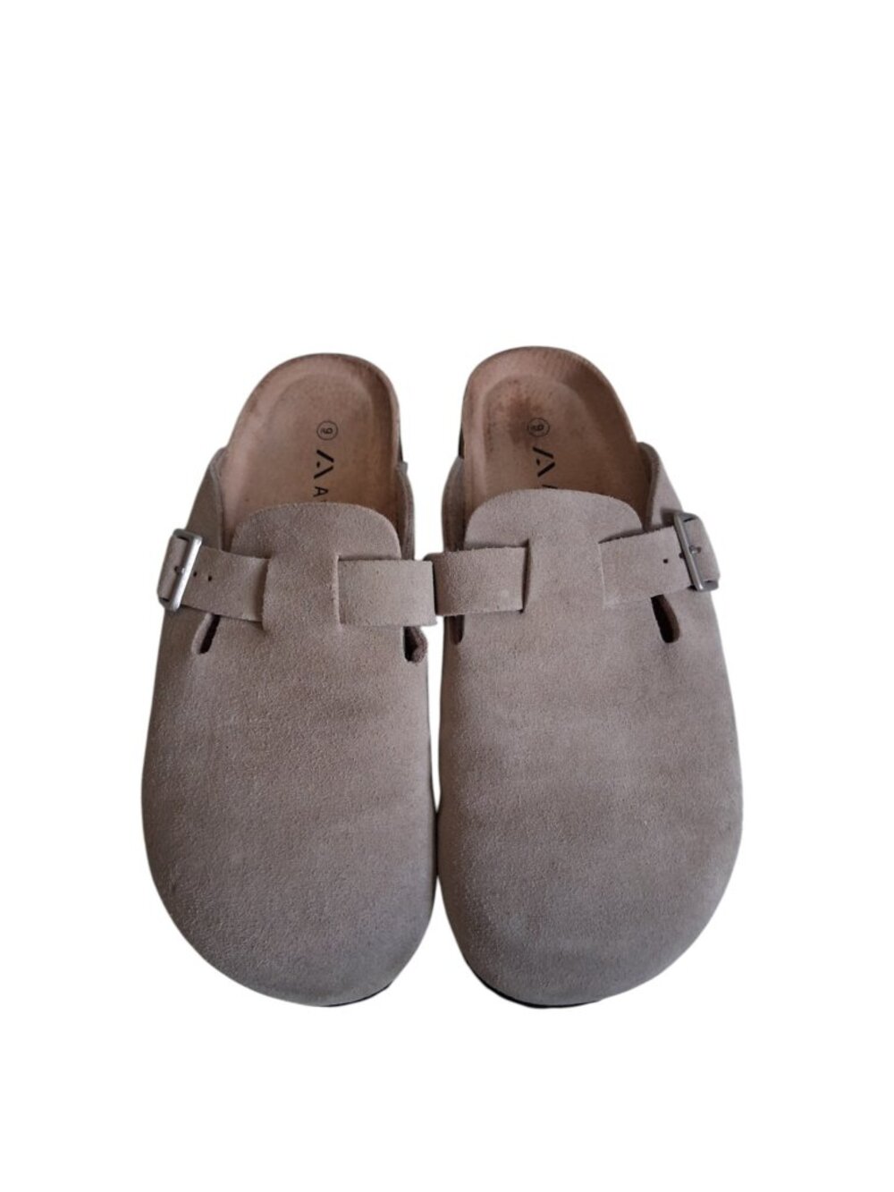 Avenue Aldi Finds Beige Tan Taupe Suede Leather Slip On Clogs Women's Size 9